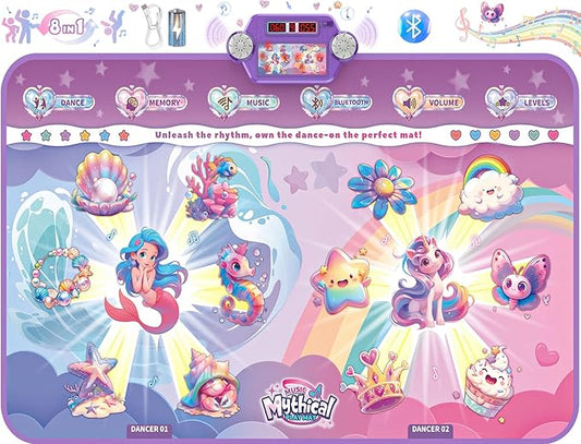 Extra Large Dance Mat for Kids, Rechargeable Electronic Dance Mats Toy with Light-up 12 for Girls, Pink Dance Pad Challenge Games Christmas Birthday Gifts Ideas for Kid Ages 3-12