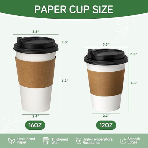 16oz 100 Pack Coffee Cups with Lids Leakproof - Image 2