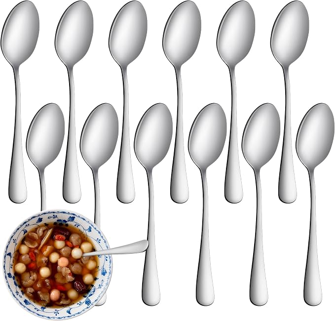 8 Pcs Teaspoons Set, Food-Grade Stainless Steel Spoons Silverware, Cutlery Tea by WISKEMA