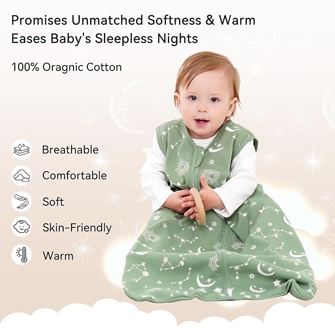 Baby Sleep Sack 6-12 Months 3 Pack 100% Cotton Lightweight 0.5 TOG Wearable Blanket Baby Sleep Bag with 2-Way Zipper for Newborn Infant