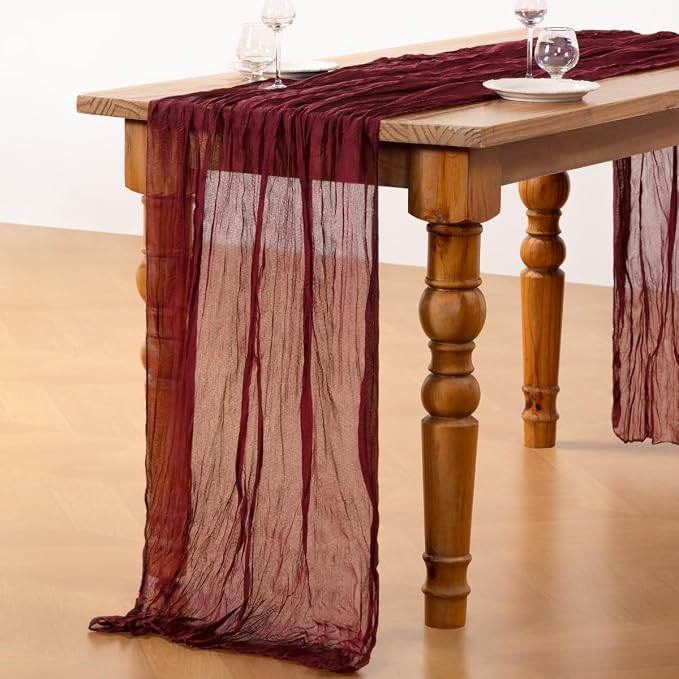 DeZerlor Burgundy Cheesecloth Table Runner 2 Pack Summer Table Runners Boho - Image 4