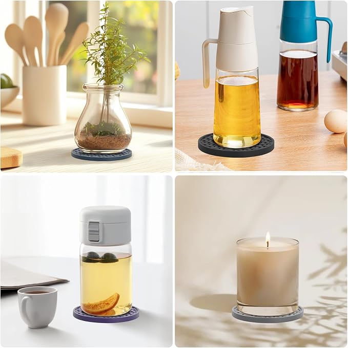 Brown Silicone Coaster with Holder Set of 6, 4 Inch Non-Slip Cup Mats | Round - Image 6
