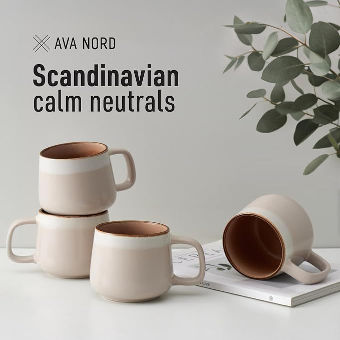 Ava Nord Stoneware Ceramic Coffee Mugs Set of 4 | 12 oz | Rose Sand | Lead-Free - Image 8