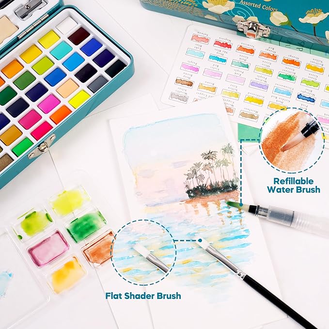TAVOLOZZA Watercolor Paint Set, 50 Vivid Colors Including Metallic and Fluorescent Colors in Gift Box,Perfect Watercolor Set for Artists, Painting Lovers