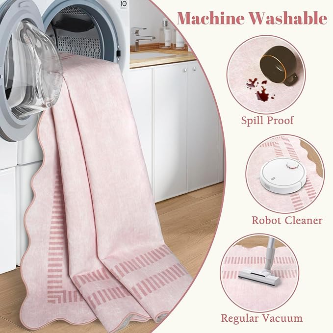 Washable 6ft Area Rugs for Living Room, Solid Pink Non Slip Rugs for Bedroom - Image 3
