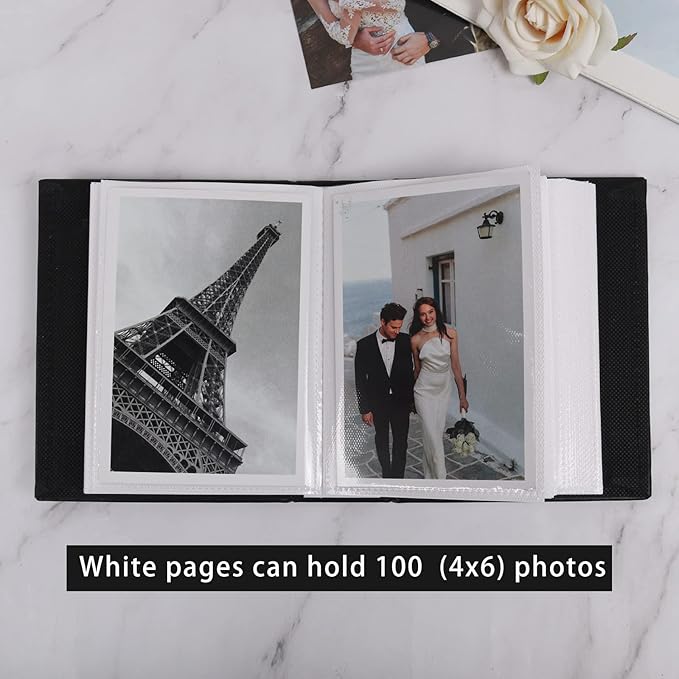 RECUTMS Photo Album 4x6 for 100 Photos Pictures PU Leather Cover White Inner Page for Wedding Albums Family Photo Book Baby Anniversary Vacation Birthday Christmas Photo Albums (Blue)