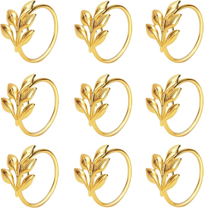 KPOSIYA Set of 20 Leaf Napkin Rings Metal Gold Napkin Holder Table Napkin Rings by KPOSIYA