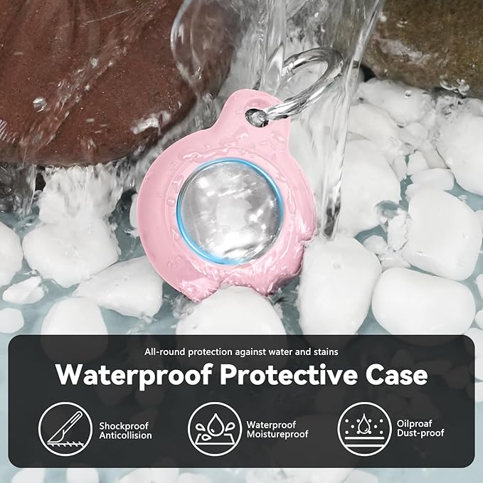 Upgrade Waterproof 4 Pack Airtags Holder with Apple Airtags Keychain, Hard PC Air Tag Case, Anti-Scratch & Shock Air tag Holder, Men's Women's Keyrings & Keychains -Rose Red+Pink+Purple+Dark Purple
