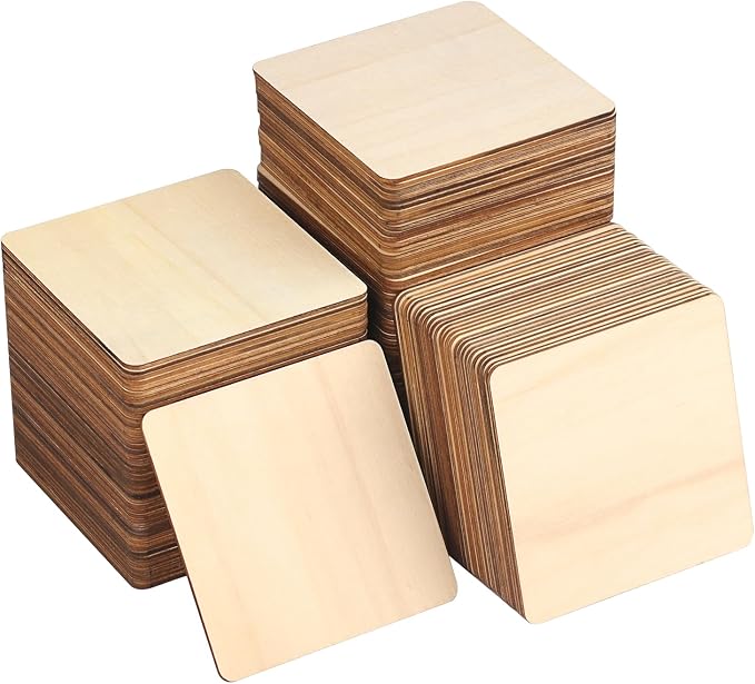 120 Pieces Unfinished Wooden Squares, 4 x 4 Inch Natural Square Wood Cutout by GNIEMCKIN