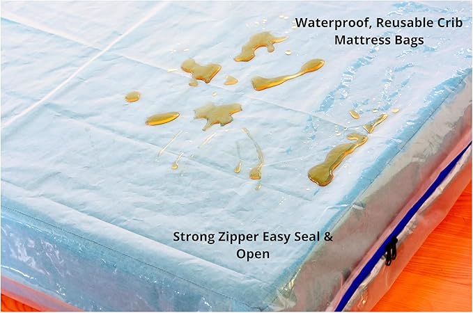 Crib Mattress Storage Bag with Zipper -5 Mil Plastic Waterproof Crib Mattress Bag for Moving and Storage