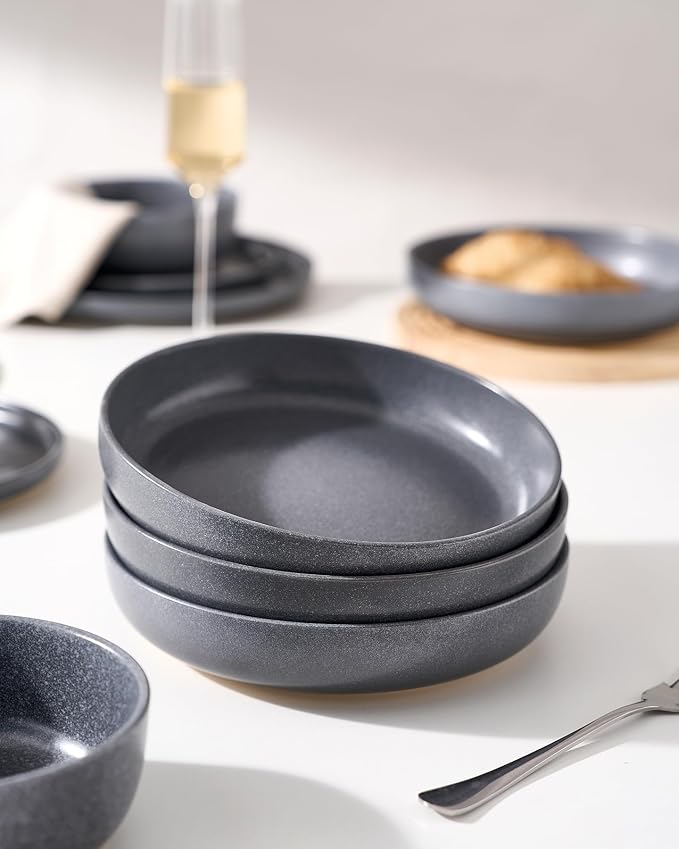 famiware Milkyway 33 oz Pasta Bowls Set of 4, Matte Dark Charcoal | Double - Image 6