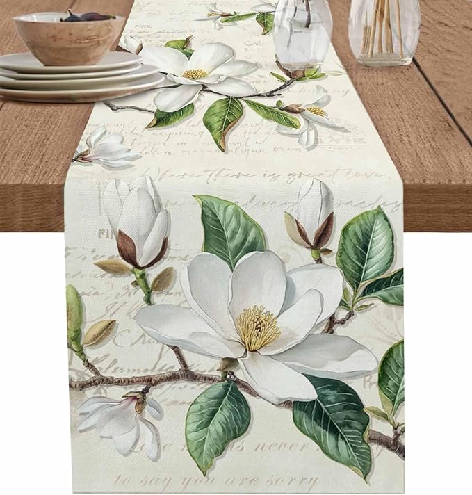 Vintage Floral Spring Table Runners 70 Inches Long, Rustic Botanical Table by Unknown