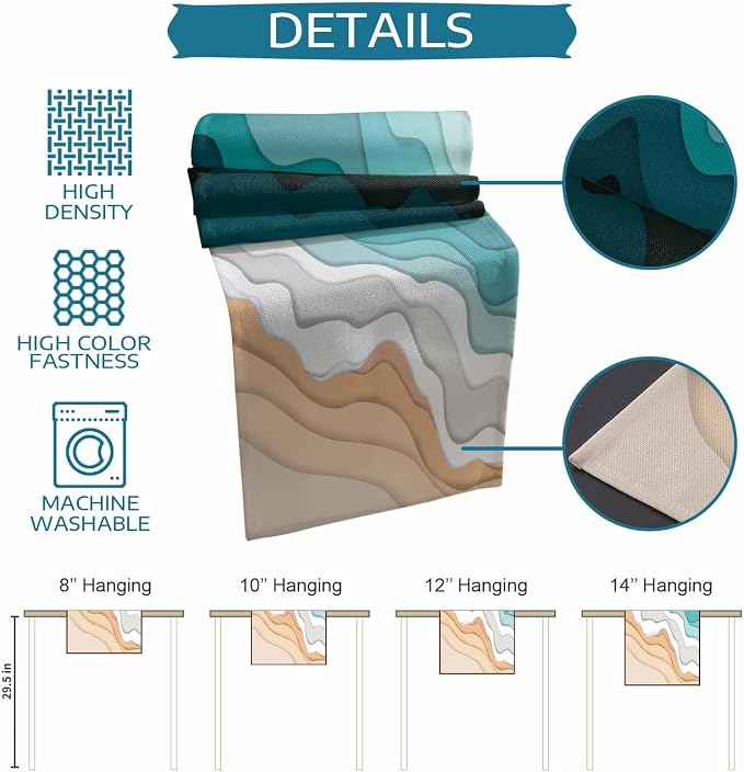 Turquoise Geometric Beach Table Runners 90 Inches Long, Cotton Linen Fabric - Image 7