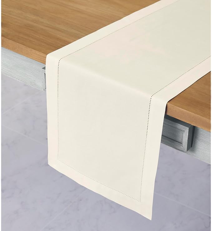 Solino Home Cotton Linen Dining Table Runner Ivory Hemstitch, 14 x 144 in | - Image 2