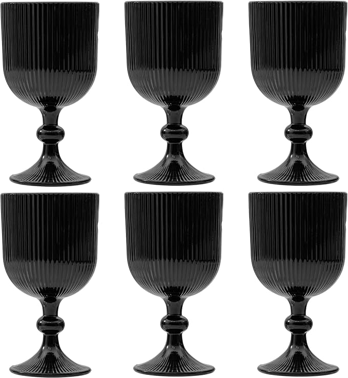 Black Vintage Wine Glasses Set of 6, 11 Ounces Colored Glass Water Goblets by XKXKKE