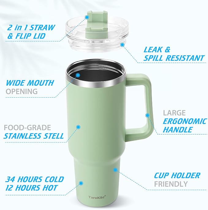 TaroKitc 40 oz Tumbler with Handle | Stainless Steel Insulated Travel Mug Iced - Image 5