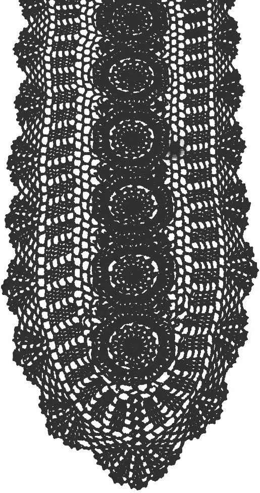 Cotton Handmade Crochet Lace Oval Table Runner Black 12x48 Inch by KEPSWET