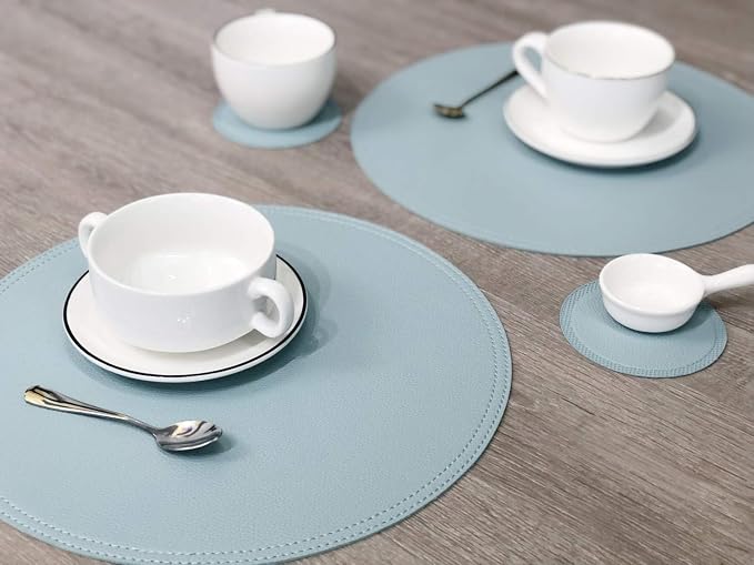 Faux Leather Round Placemats and Coasters, Coffee Mats Kitchen Table Mats - Image 9