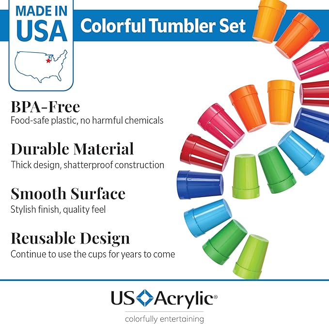 US Acrylic Spectrum Unbreakable Plastic 10 ounce Stackable Juice Tumblers in 8 - Image 5