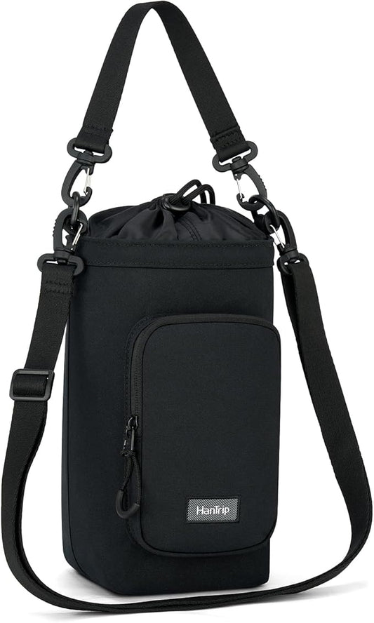 Insulated Water Bottle Carrier Bag with Strap Phone Pocket for 25/32/40/64 oz Tumbler Cup, Water Bottle Holder