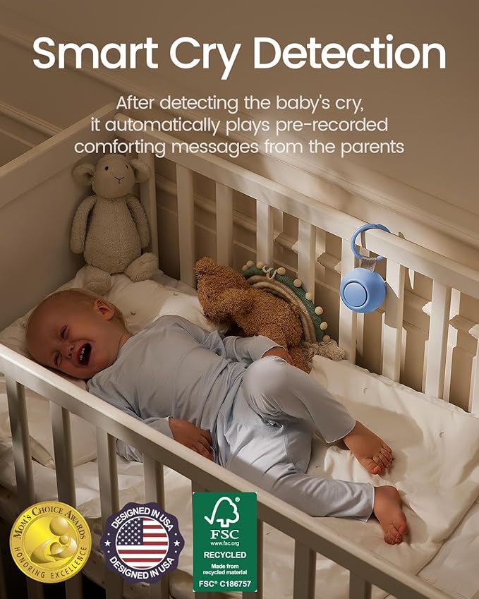 2025 Mom's Choice Awards, Portable Sound Machine for Baby Adult, AI Cry Detection, 18 Soothing Sound, Bluetooth Rechargeable White Noise Machine for Home Office Travel, Nursery Light, Blue