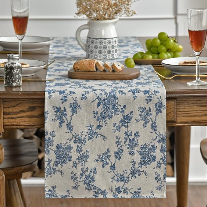 Artoid Mode Dark Grey 13x60 Inch Chinoiserie Table Runner | Monochrome sketch by ArtoidMode