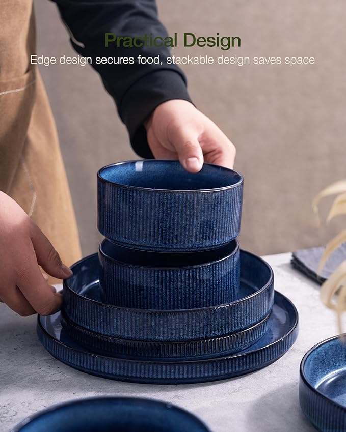 Famiware Star Stoneware Dinnerware Set, Reactive Glaze Plates & Bowls - Image 6