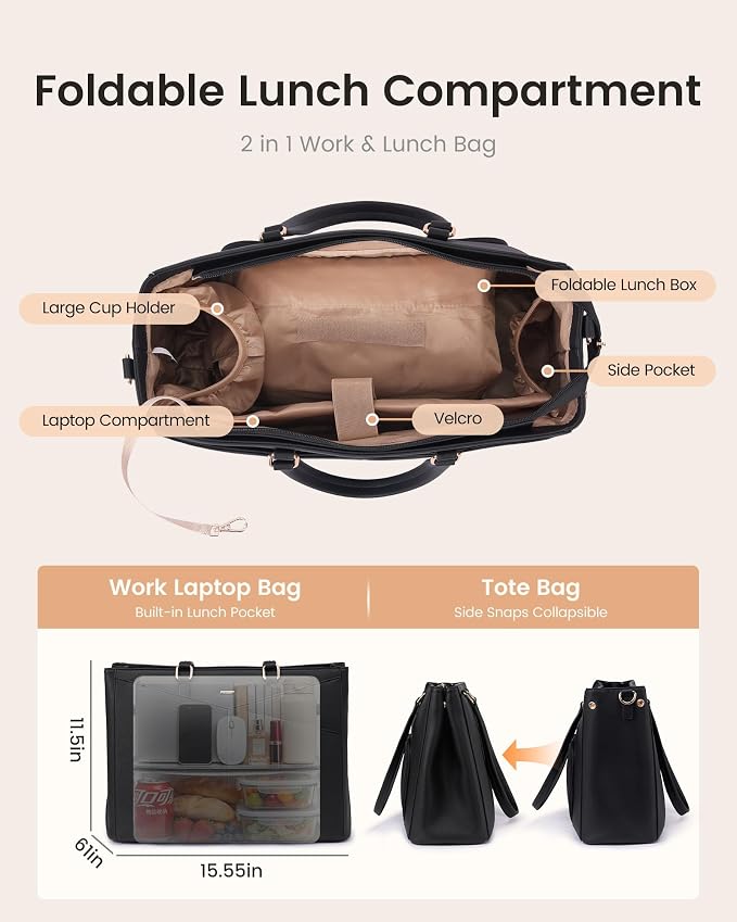 LOVEVOOK Lunch Tote Bag for Women, 3 in 1 Work Bag - Image 3