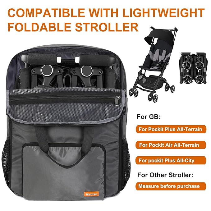 Mactso Stroller Travel Bag Compatible with GB Pockit Air Plus All Terrain and GB Pockit + All City, Lightweight Stroller Travel Backpack for Airplane (Grey, L)