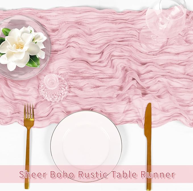 6 Pack Light Pink Cheesecloth Table Runner, 17 x 108 inch, Semi Sheer Boho - Image 5