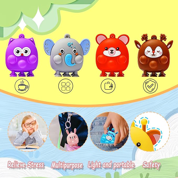 32 Pcs Party Favors for Kids, 3D Animal Pop Fidget Toys Bulk, Sensory Bath Suction Toys for Toddlers, Carnival Treasure Classroom Prizes Box Toys, Fidget Stocking Stuffers Birthday Party Gifts