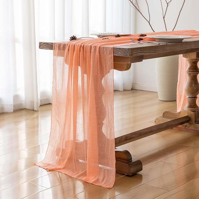 10Pcs Coral Peach Cheesecloth Table Runner 120 Inches - Image 5