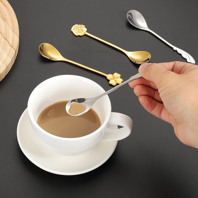 PATIKIL 4pcs Coffee Spoons, Heart/Rose Tea Spoons 304 Stainless Steel Teaspoons - Image 6