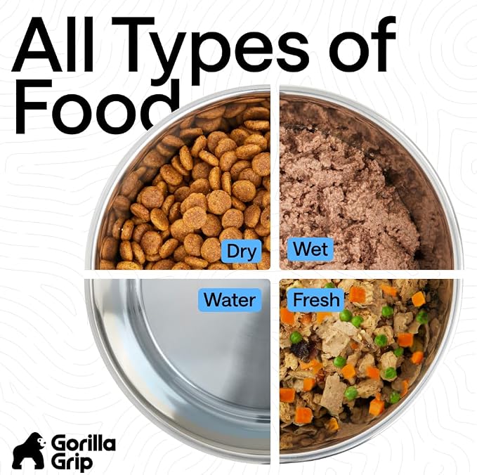GORILLA GRIP Dog Bowls, Food Grade 304 Stainless Steel Holds 6 Cups Each Food - Image 7