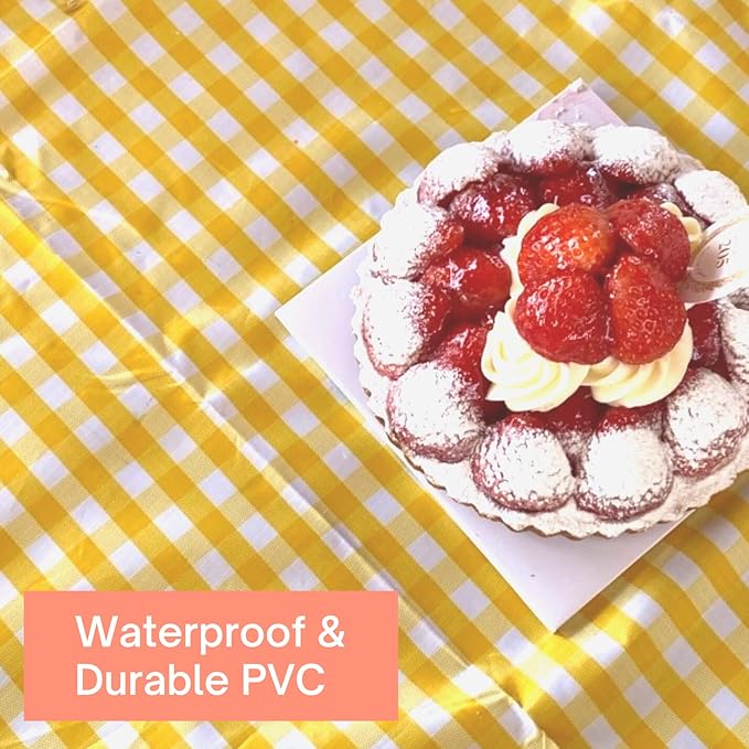 Cute Gingham Picnic Blanket, Waterproof Foldable, in Large 80x60in and Extra Large 80x80in, Portable Compact Beach Blanket, Oversized XL Outdoor Mat (Yellow, X-Large)