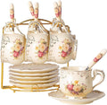 YOLIFE Tea Cups and Saucers Set of 6, 8 OZ Flowering Shrubs Coffee Cups | Ivory by YOLIFE