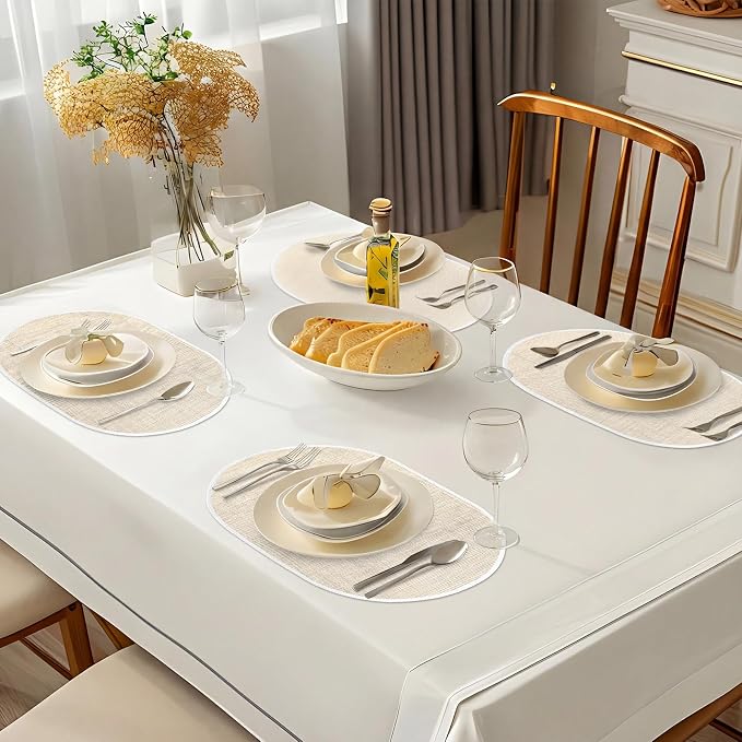 Beige Placemats Set of 4, 12x18 Inch Oval Washable Place Mats Easy to Clean - Image 6