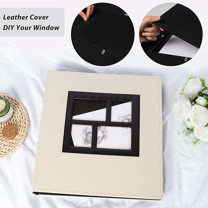 RECUTMS Photo Album 4x6 500 Pockets Photos, Leather Cover Large Picture Albums Holds 500 Horizontal and Vertical Photos for Wedding Family Baby (Beige)