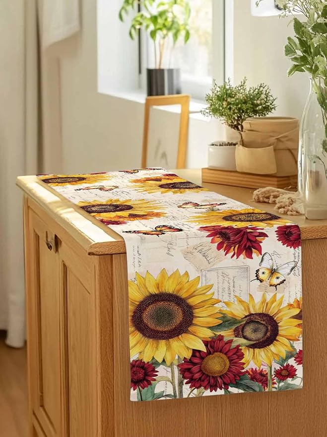 Sunflower Farmhouse Table Runners 60 Inches Long, Spring Summer Retro Table - Image 7