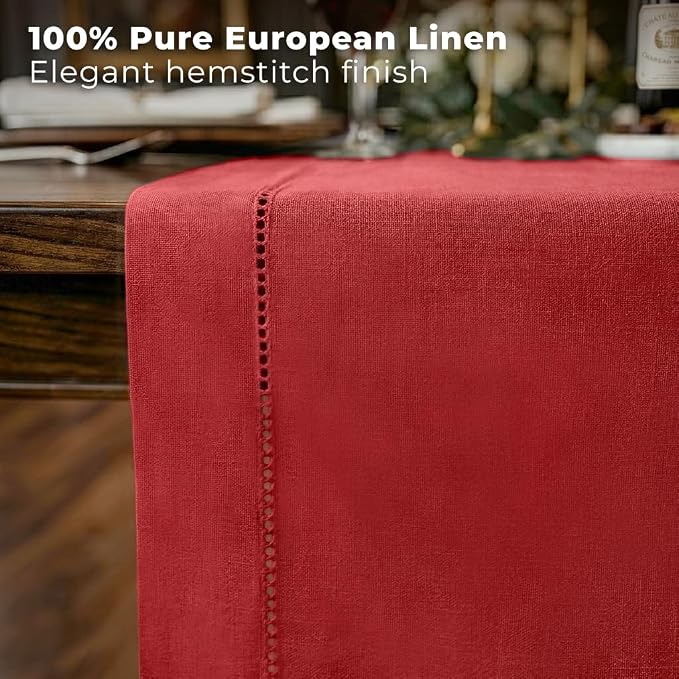 Signature Linen™ by D'Moksha Racing Red Table Runner 90 Inches Long, 100% Pure - Image 2