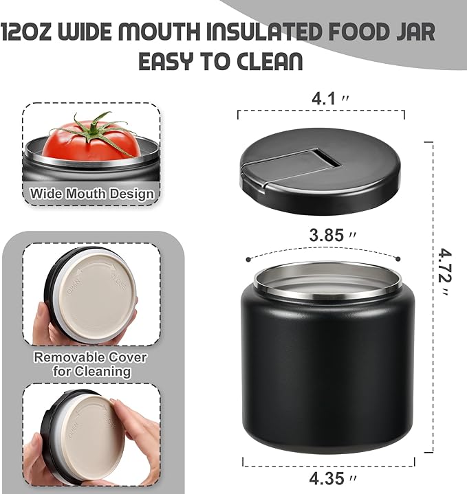 26oz Soup Thermo for Hot Food Kids with Buckle Lid Insulated Vacuum Food Jar Wide Mouth Leakproof Stainless Steel Lunch Container (Black)