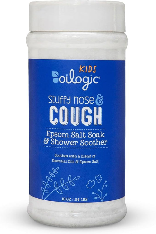 Oilogic Kids Stuffy Nose & Cough Epsom Salt Soak & Shower Soother - Made with Blended Essential Oils