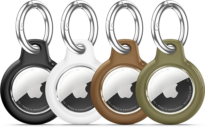 Upgrade Waterproof 4 Pack Airtags Holder with Apple Airtags Keychain, Hard PC Air Tag Case, Anti-Scratch & Shock Air tag Holder, Men's Women's Keyrings & Keychains - Black+White+Grey+Rose Red