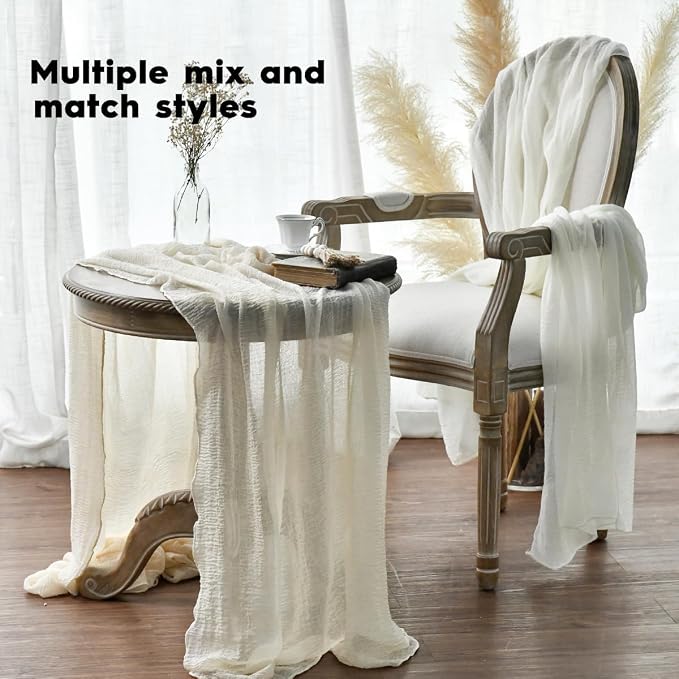 Artoid Mode Boho Beige Gauze 3 Pieces Wedding Table Runner, 120 Inch Birthday - Image 5