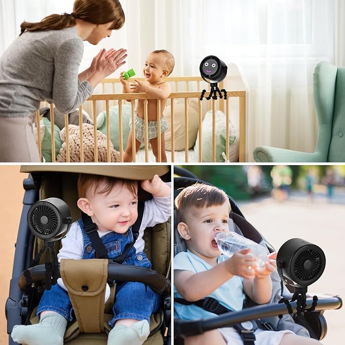 5000mAh Portable Stroller Fan with LCD Display, 5-Speed, Rechargeable Battery Operated, 360° Rotation, Tripod Clip, 17-Hour Battery Life for Carseat, Strollers, Cribs, Wheelchairs, Bedrooms & Travel