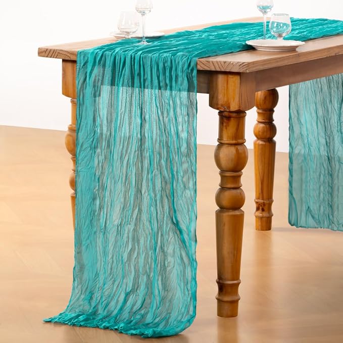 DeZerlor Teal Green Cheesecloth Table Runner 2 Pack Summer Table Runners Boho - Image 4