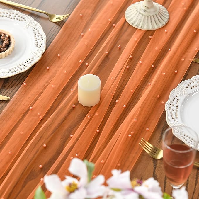Artoid Mode Pearl Orange Gauze Table Runner 120 Inch 10FT, Seasonal Sheer - Image 4