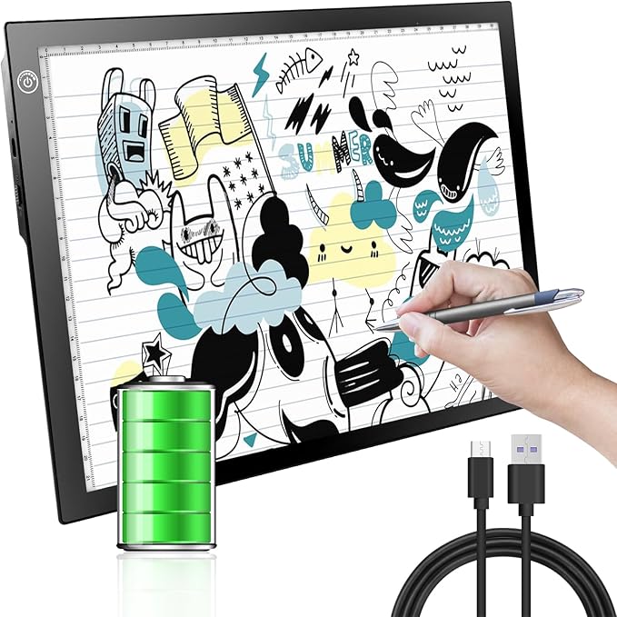 KIVOTAC A4 Rechargeable Light Pad, Portable LED Light up Box Ultra-Thin Dimmable Battery Powered Bright Copy Board for Weeding Vinyl, Sketching,Drawing,Tracing and Diamond Art
