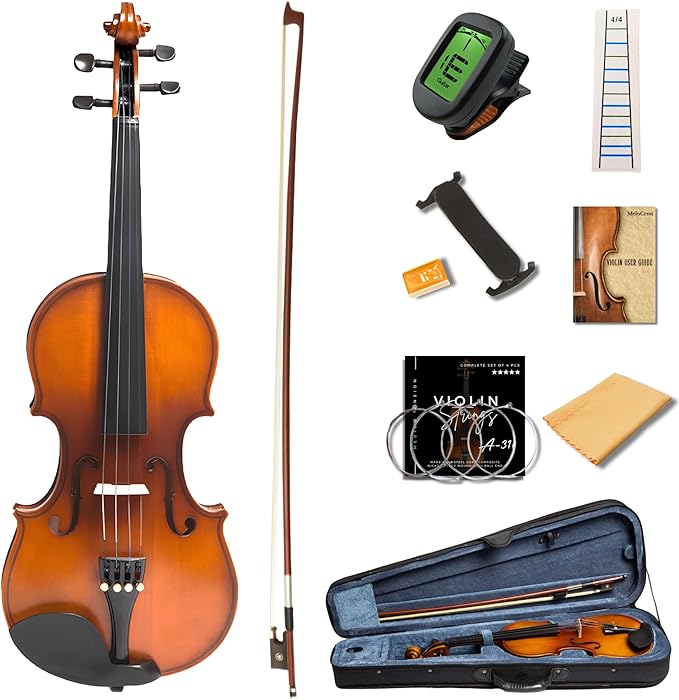 3/4 Violin for Kids, Beginners, Students, Solid Spruce Top, Maple Back Fiddle with Brazilwood Bow, Tuner, Hard Case, Shoulder Rest & More, Perfect Handcraft Gift for Young Musicians