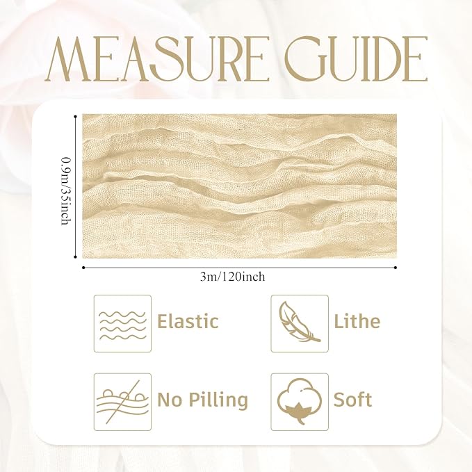 Cheesecloth Table Runner Beige 10FT Boho Gauze Runner, 6 Pack | 120 Inch Cheese - Image 2
